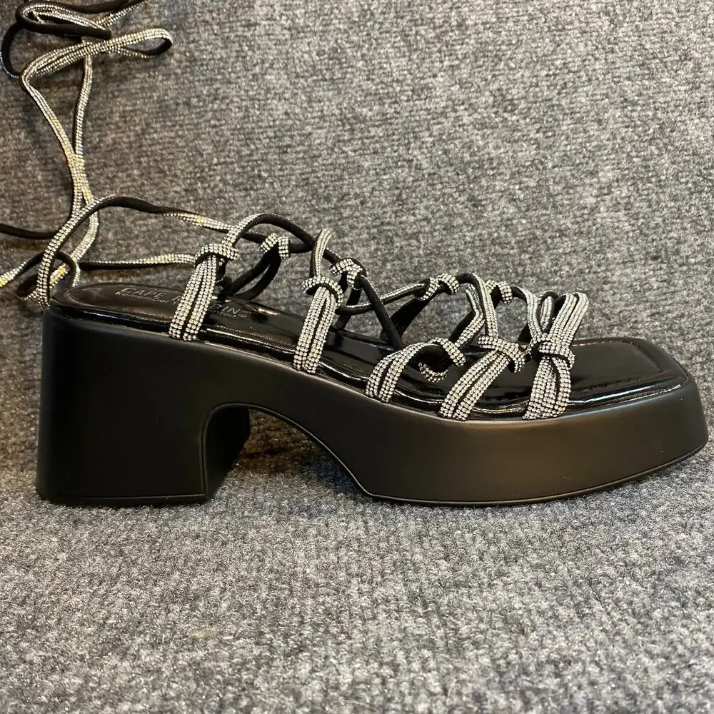 NWT Cape Robbin Womens 10 Mayan Silver Chunky Strappy Platform Sandal Ankle Wrap